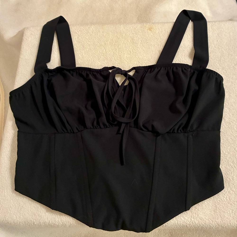 Kendall & Kylie Corset Milkmaid Coquette Cropped Bustier Tie Front Black Tank S